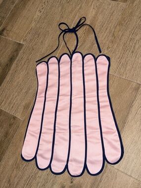 Striped Pink Halter Dress with Navy Trim